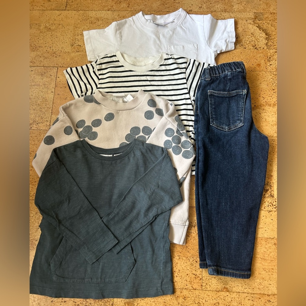 ZARA Toddler Bundle 2T – 5 Pieces (Jeans, Tees, Sweater) Neutral Colors